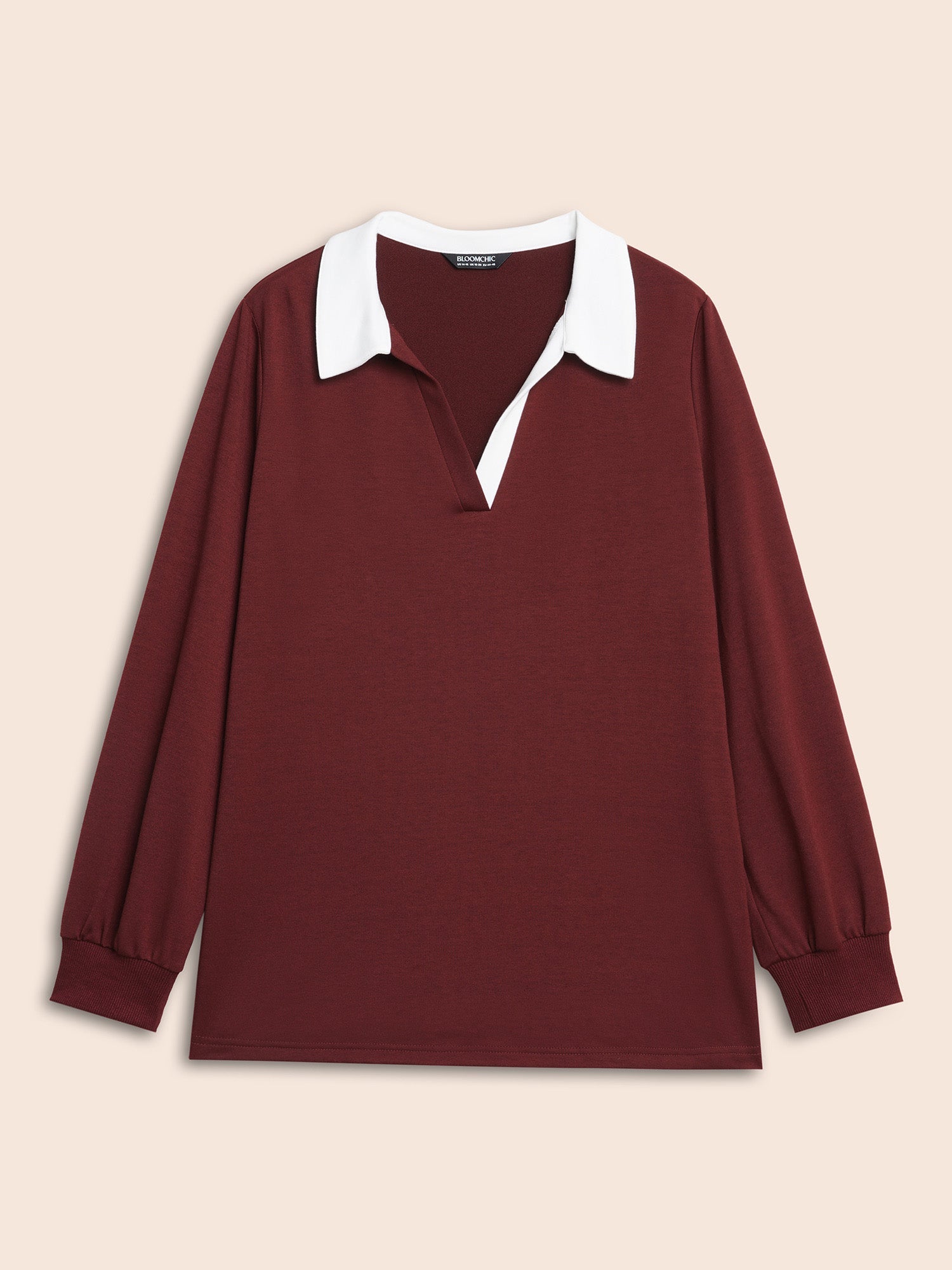 Polo Neck Contrast Patchwork Sweatshirt