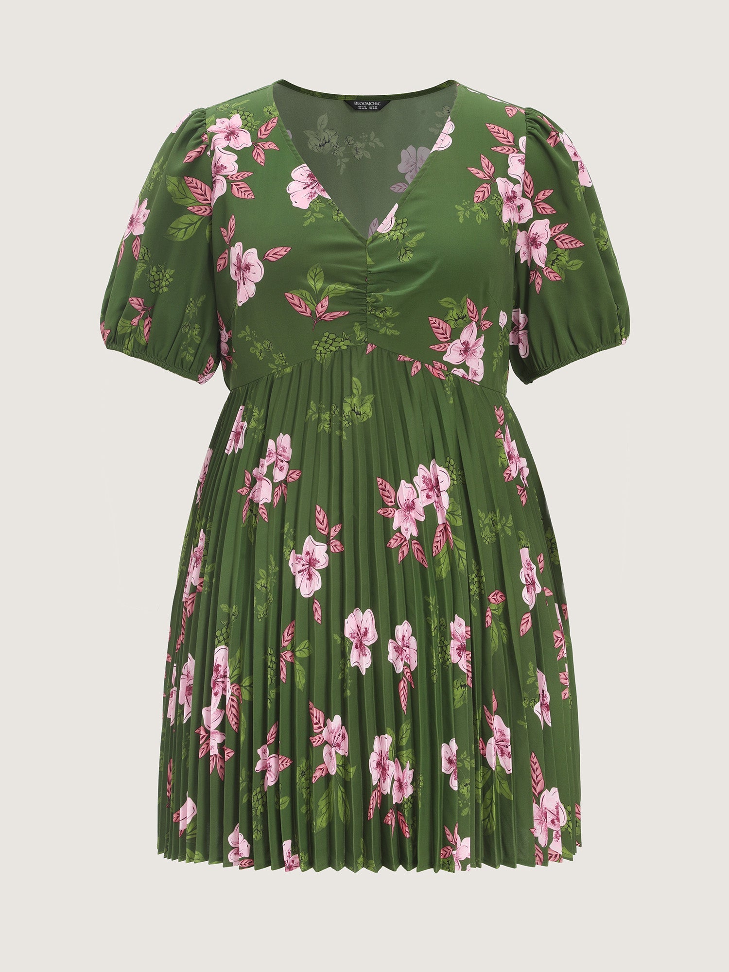 Floral Print Pleated V-Neck Mini Dress