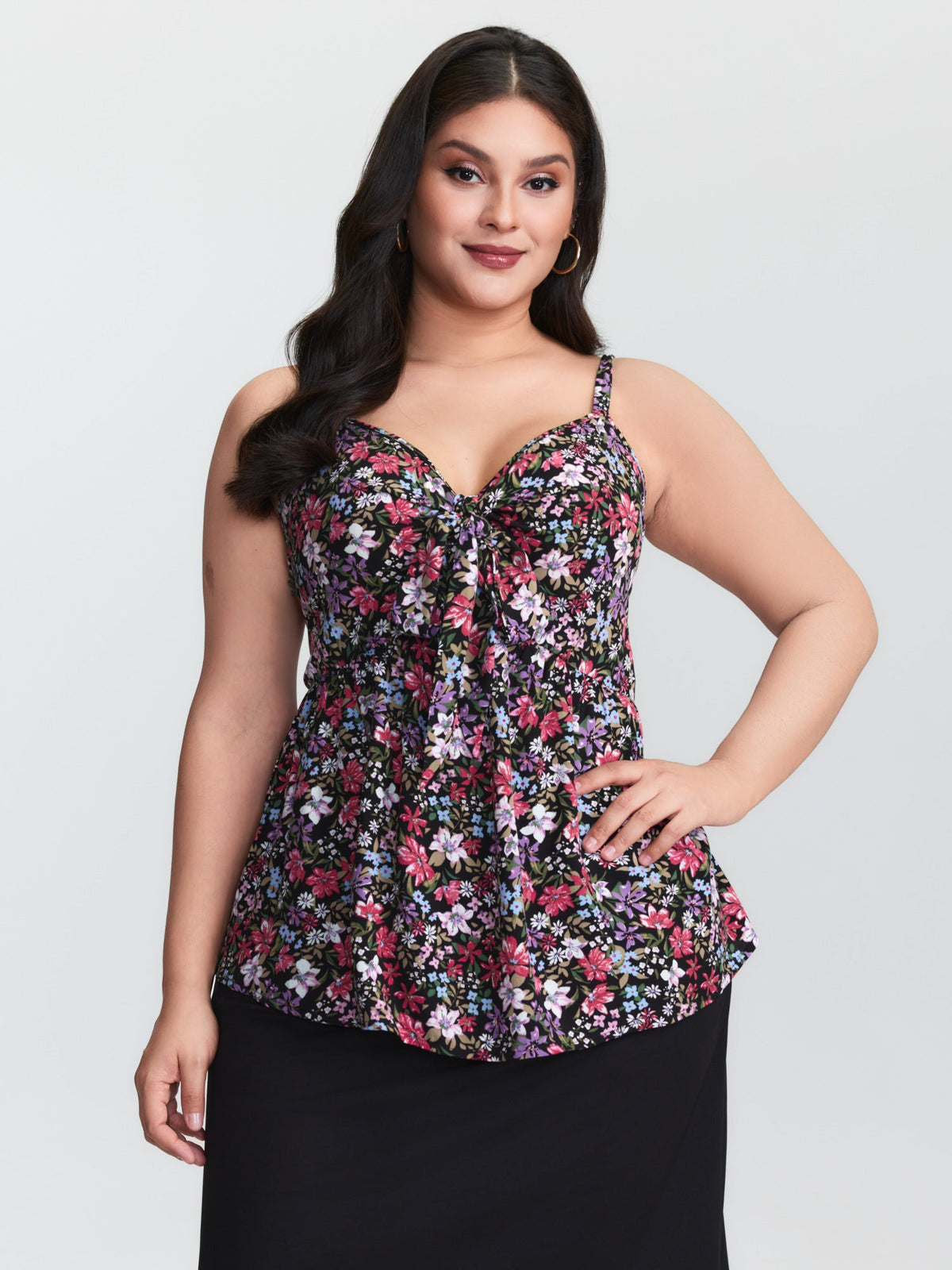 Floral Print Bow Tie Cinched Waist Tank Top