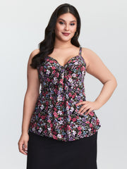 Floral Print Bow Tie Cinched Waist Tank Top