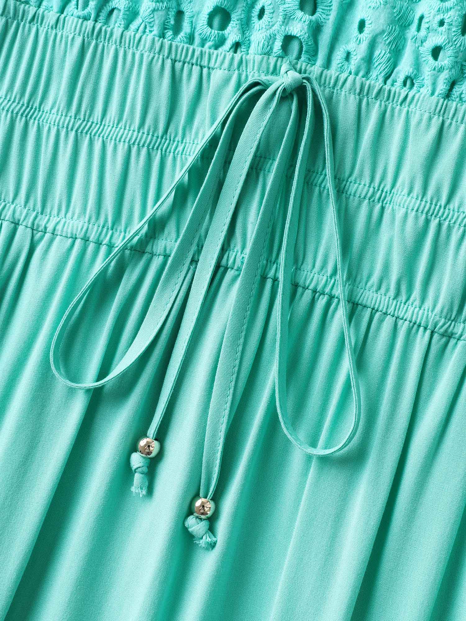 Cotton Embroidered Tie Pockets Maxi Dress