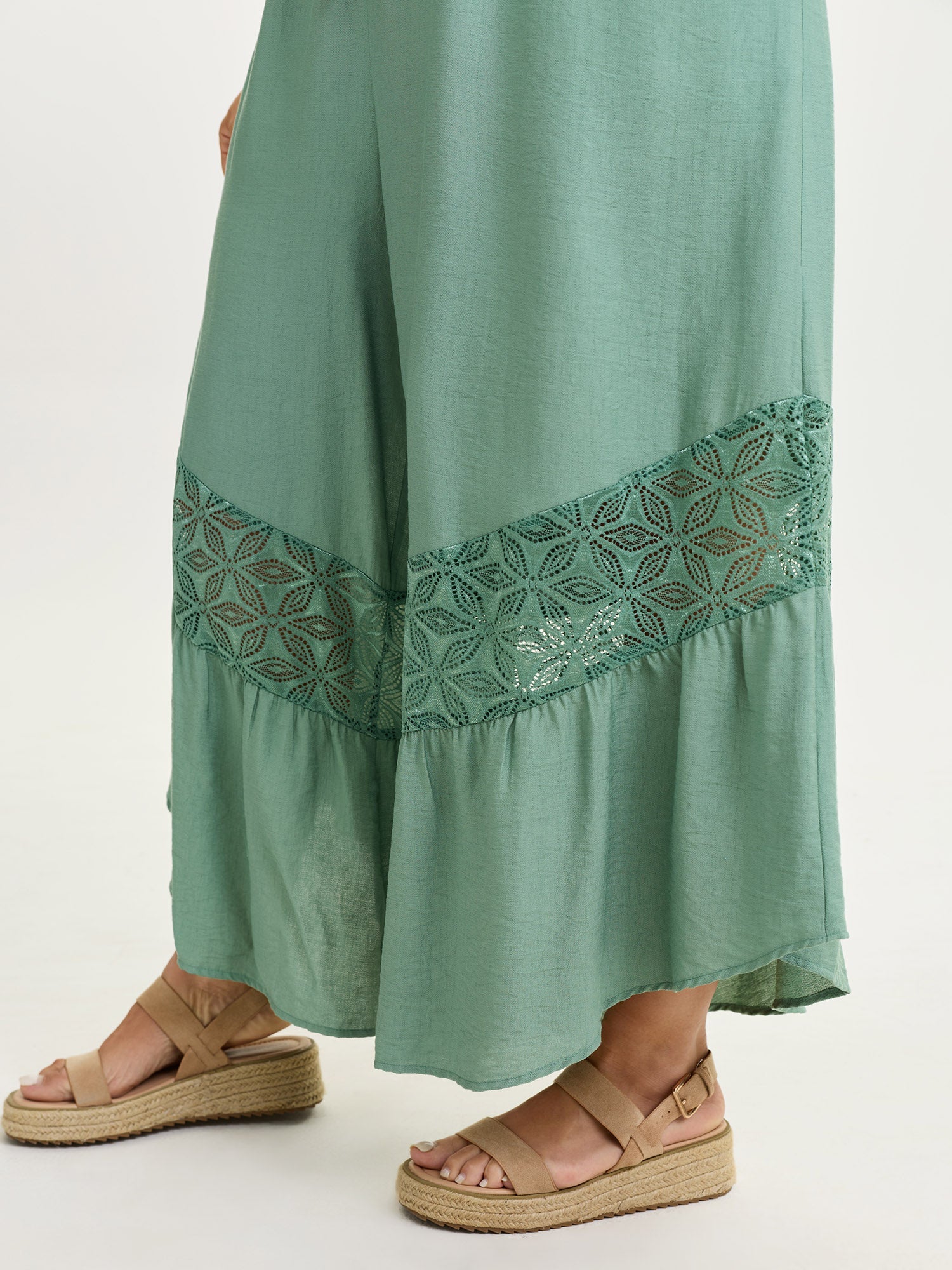 Lace Trim Sheer Sleeve Jumpsuit