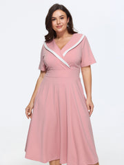 Color Contrast Sailor Collar Midi Dress