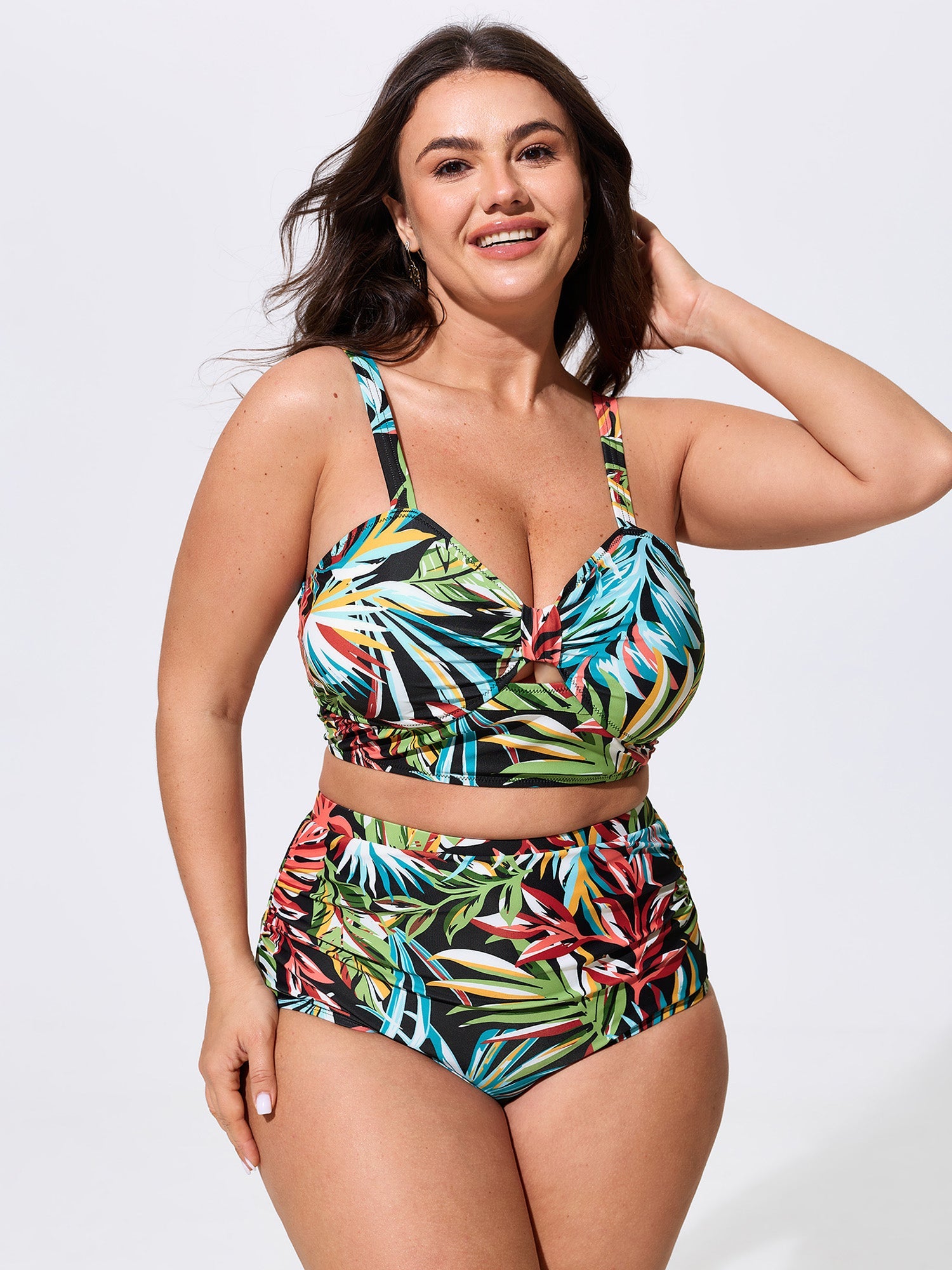 Tropical Vibes Print Ruched Swim Top