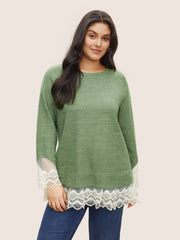 Guipure Lace Raglan Sleeve Plisse Sweatshirt