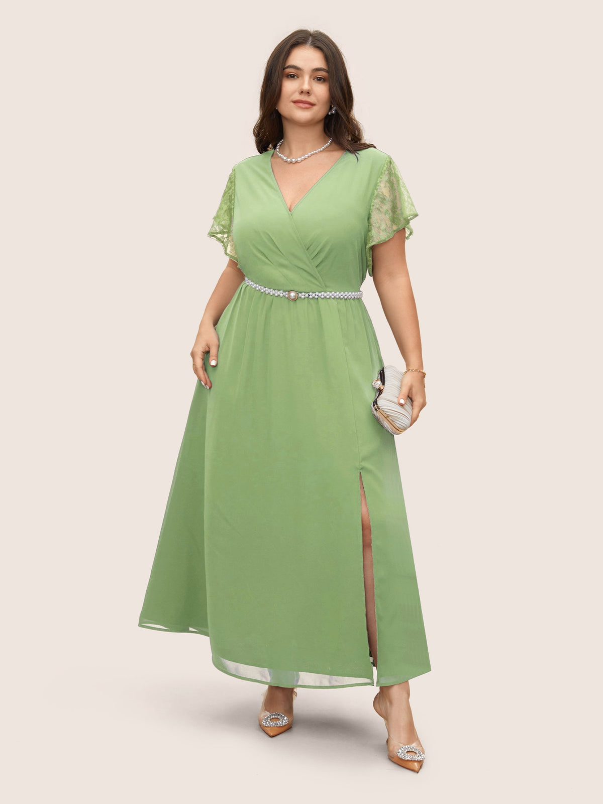 Overlap Collar Crochet Lace Mesh Dress