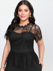 Sheer Lace Neckline Ruffled Waist Jumpsuit