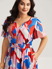 Color Block Stretchy Notched Midi Dress
