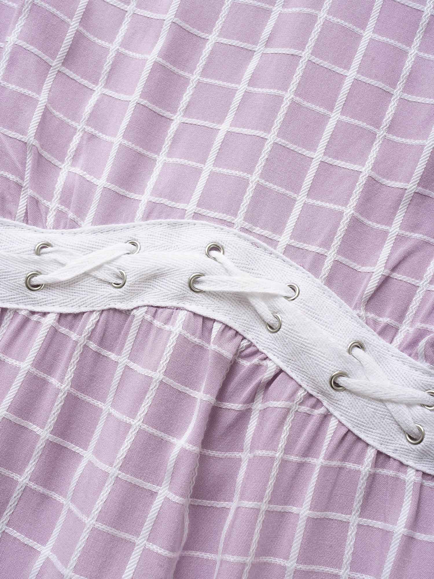 Gingham Patchwork Lantern Sleeve Blouse
