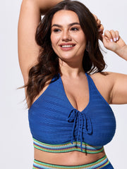 Textured Adjustable Drawstring Swim Top
