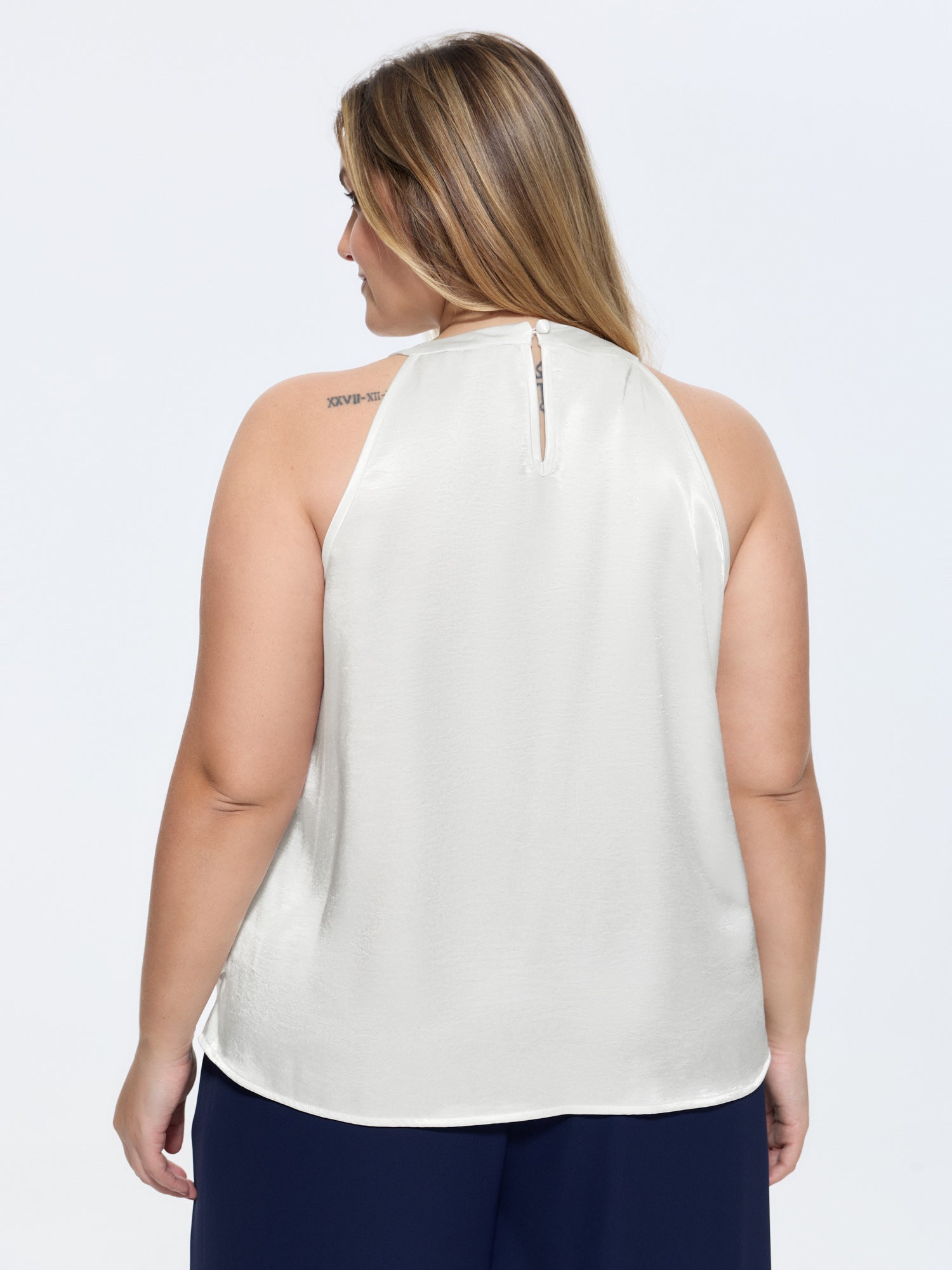 Satin Halter Neckline Overlap Pleats Tank Top