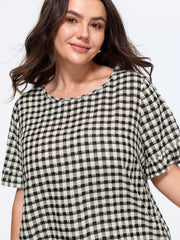 Gingham Print Ruffled Detail Arc Hem Blouse