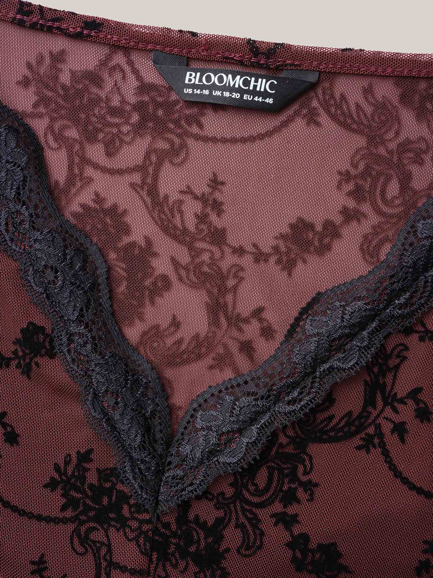 Sheer Floral Lace Patchwork Tie Nightgown
