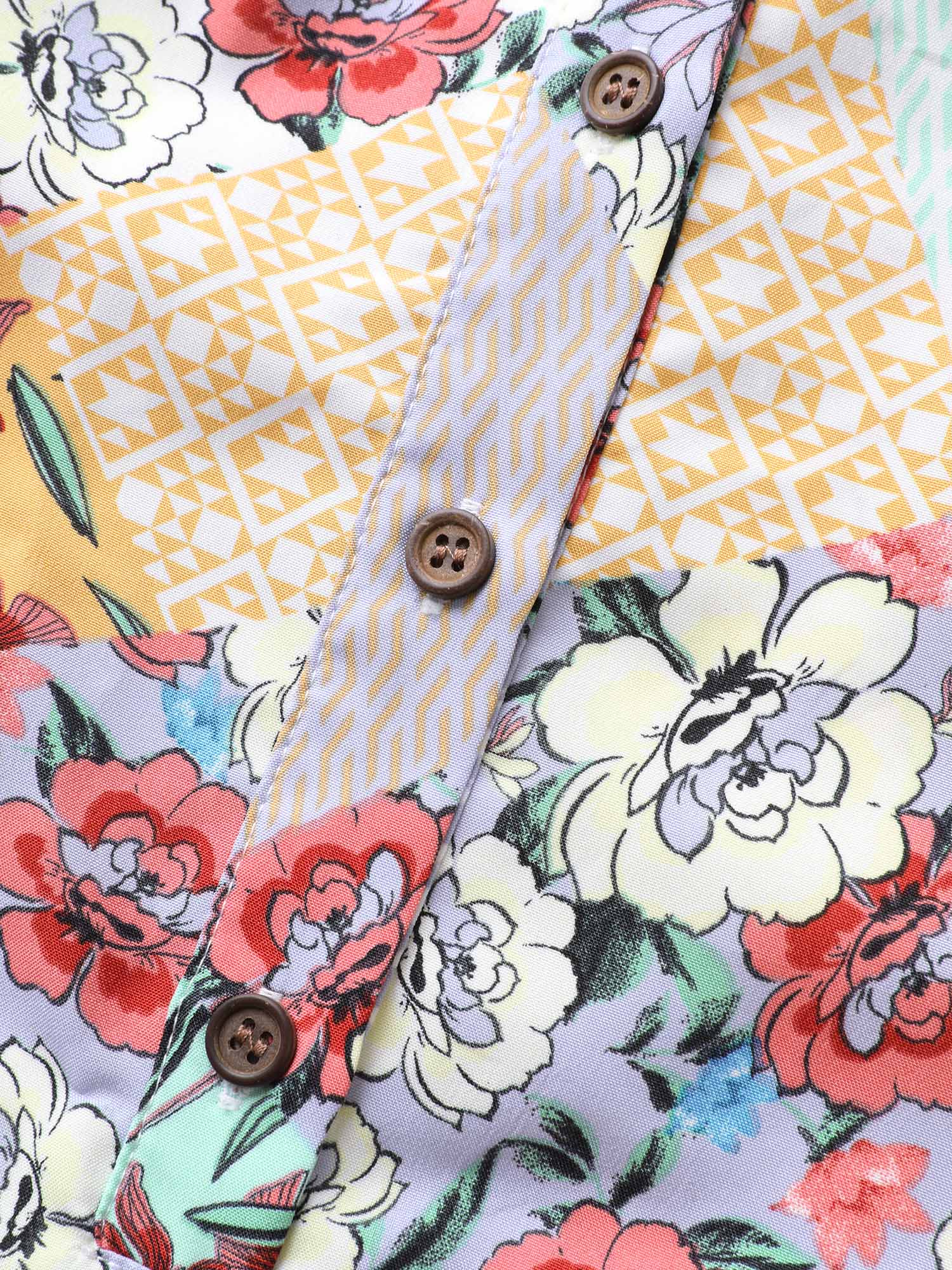 Floral Colorblock Contrast Button Detail Cami Dress