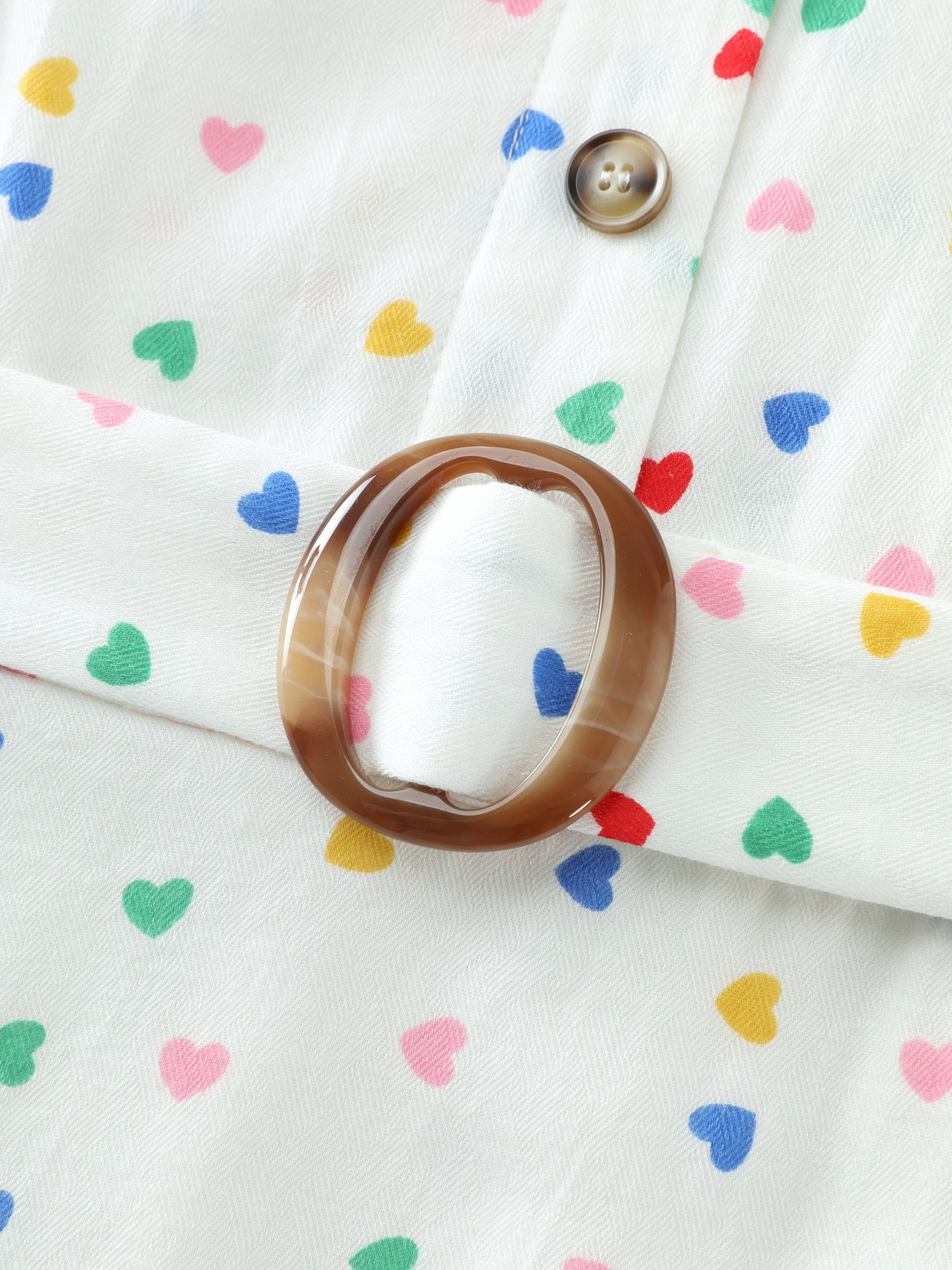 Cotton Colorful Heart Print Belted Midi Dress