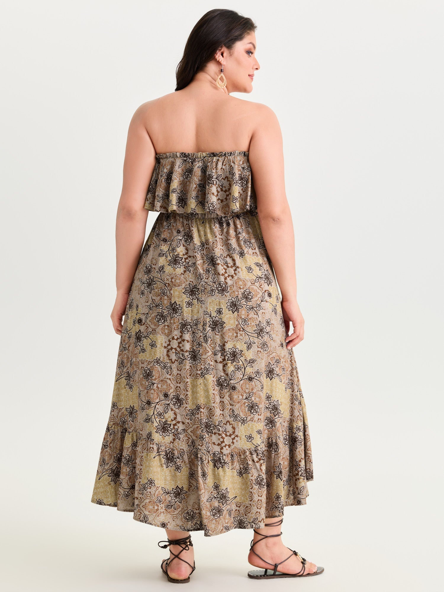 Floral Print Layered Pockets Maxi Dress