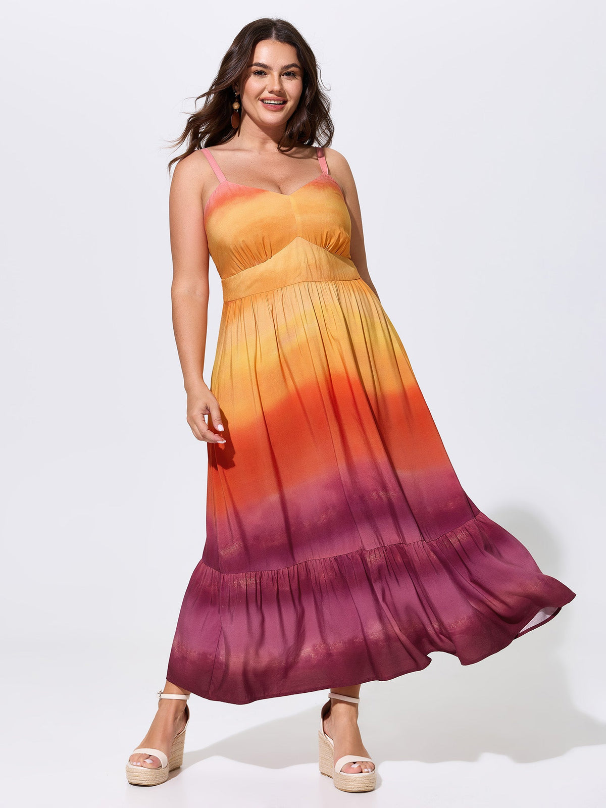 Color Gradient Triangular Cinched Waist Maxi Dress