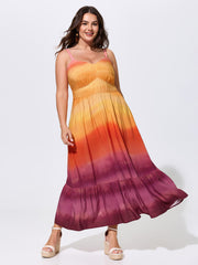 Color Gradient Triangular Cinched Waist Maxi Dress