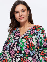 Floral Print Notched Collar Shirt