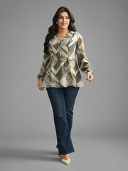 Bandana Print V Neck Ruffle Trim Blouse