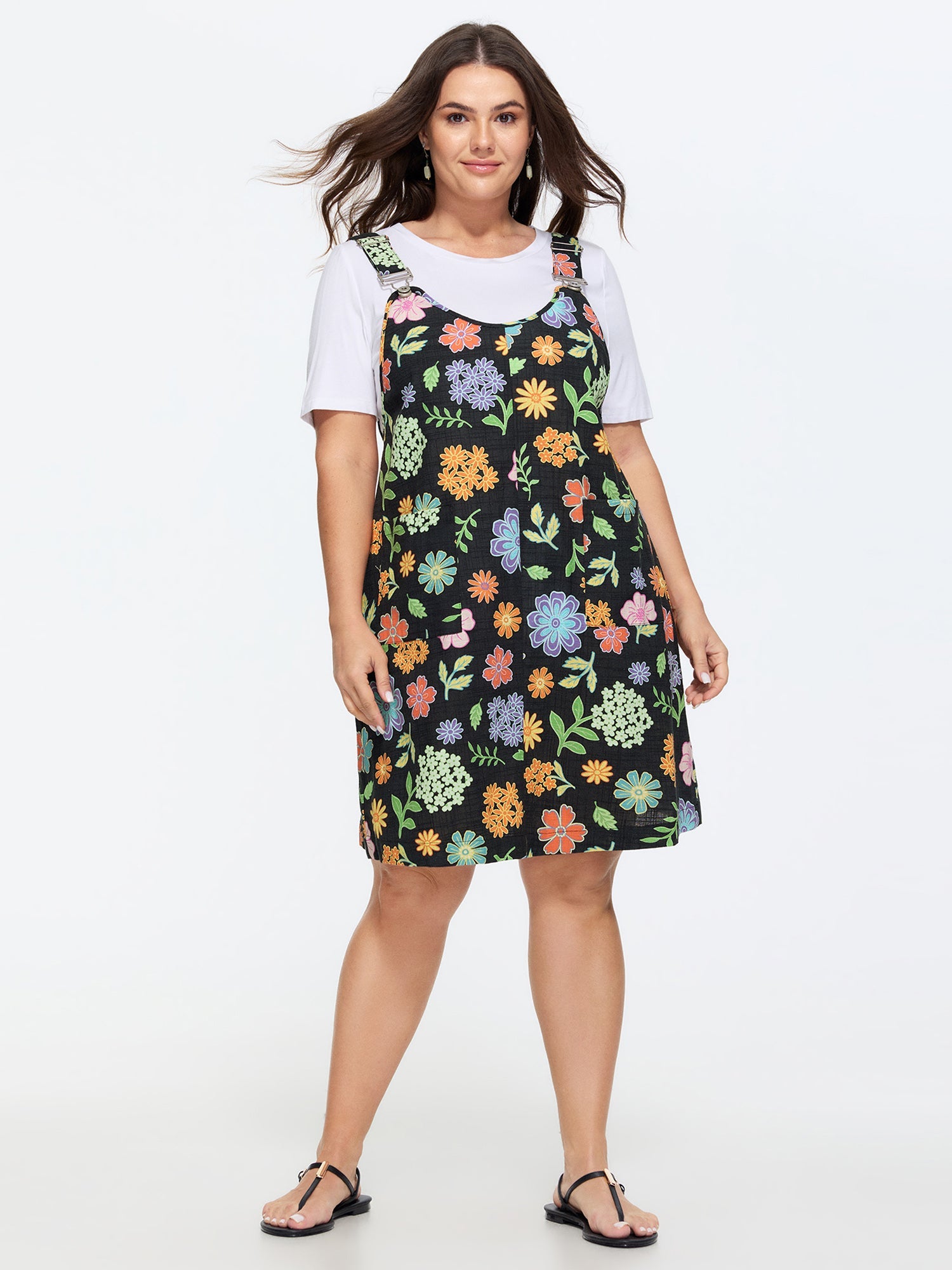 Floral Print Overall Straps Mini Dress