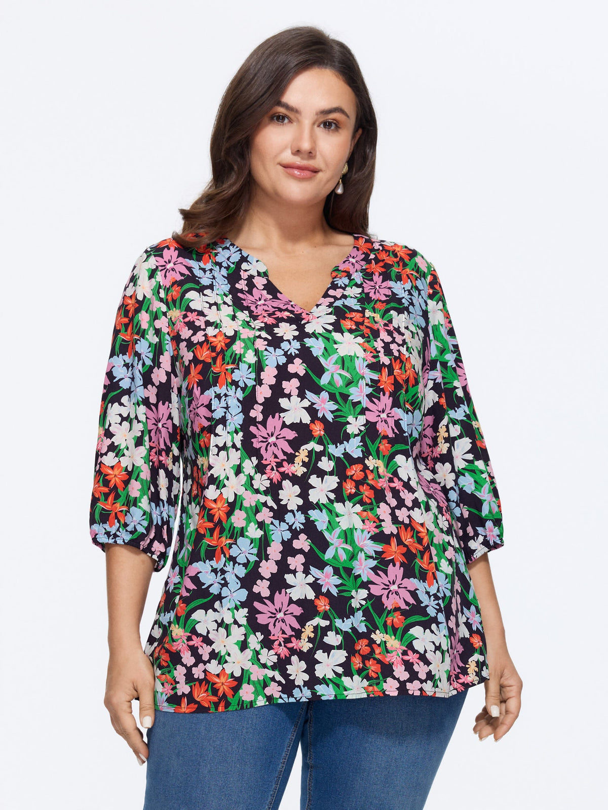 Floral Print Notched Collar Shirt