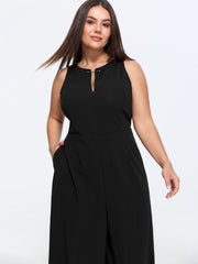 Split Neckline Pockets Sleeveless Jumpsuit