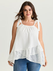 Cotton Overlap Ruffled Hem Shoulder-Tie Tank Top