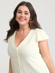 Textured Button Detail Ruffled Sleeve T-Shirt