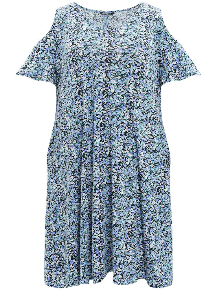 Ditsy Floral Pocket Cold Shoulder Dress