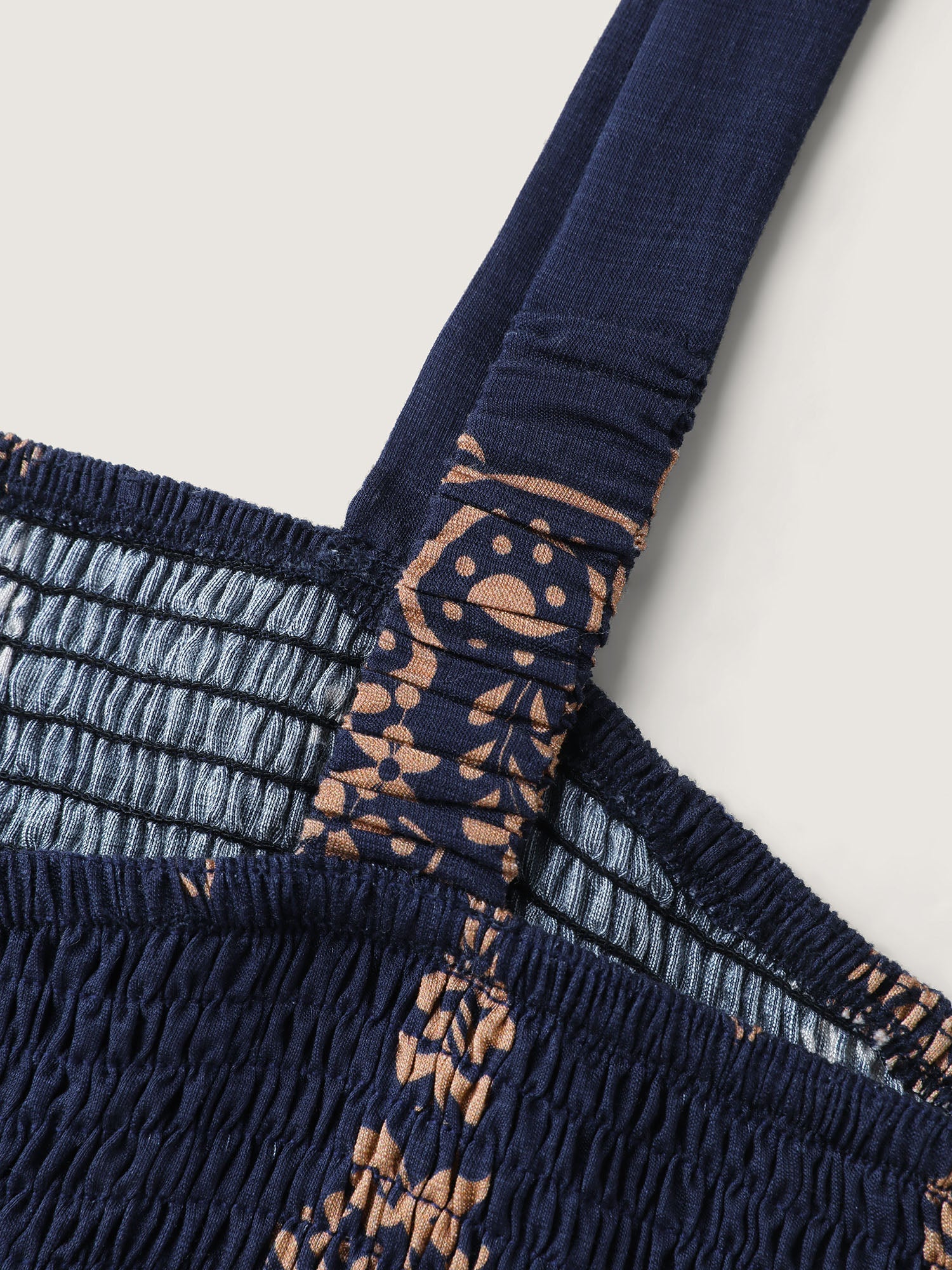 Geometric Print Waist-Defining Shirred Jumpsuit