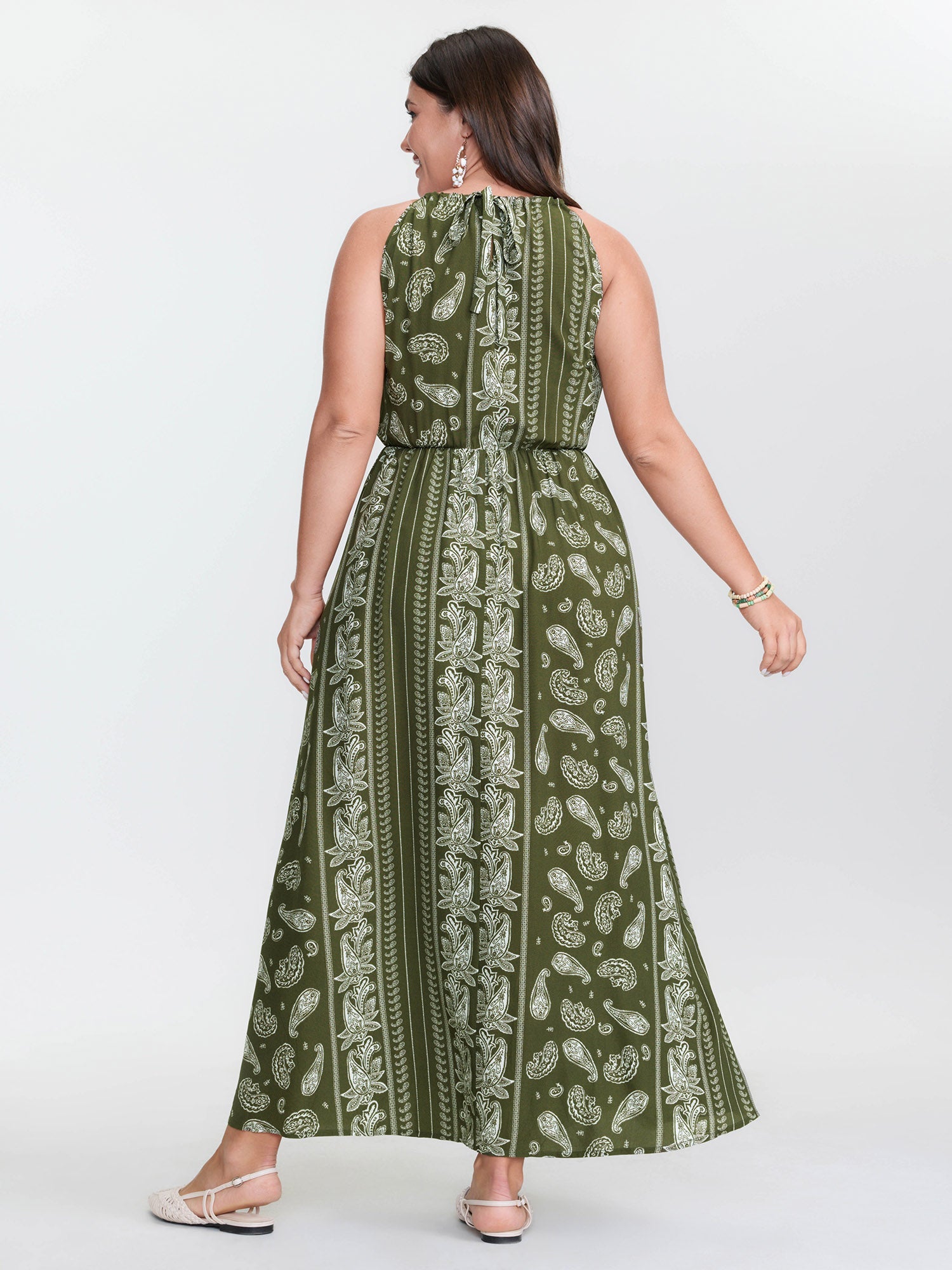 Silhouette Flower Striped Halter Neck Maxi Dress
