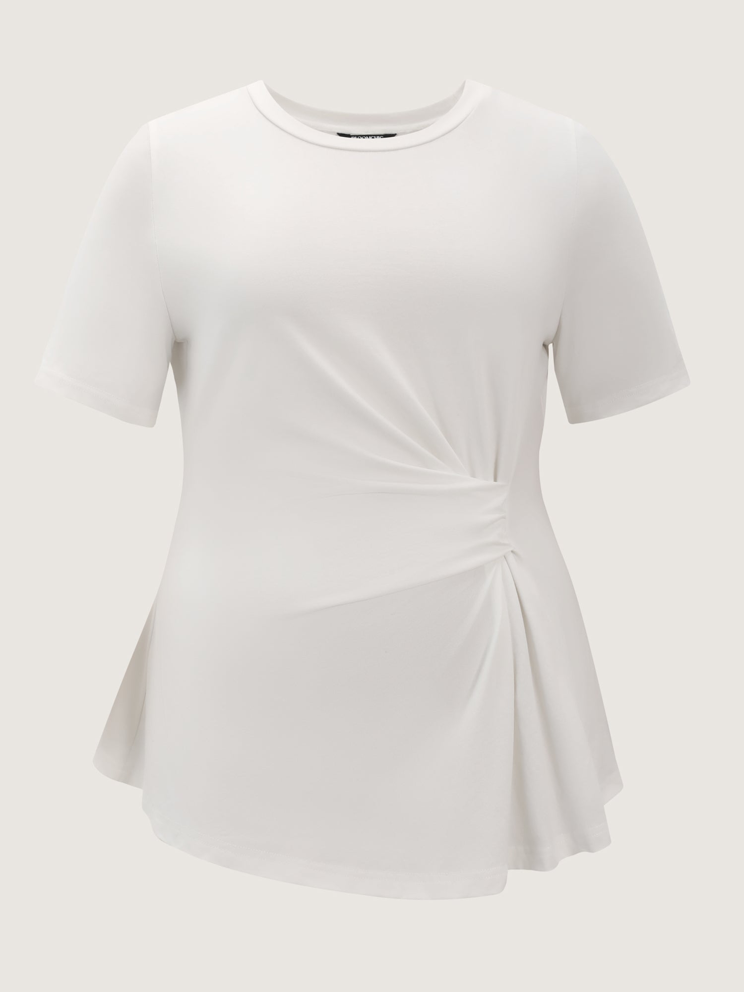 Cinched-Waist Ruched Plain Knit Top