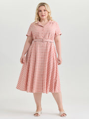 Retro Gingham Print Collared Midi Dress