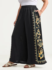 Side Floral Print Wide-Leg Pants