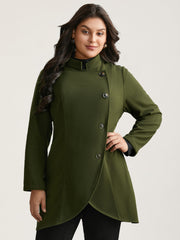 Solid Wrap Button Up Asymmetrical Hem Coat