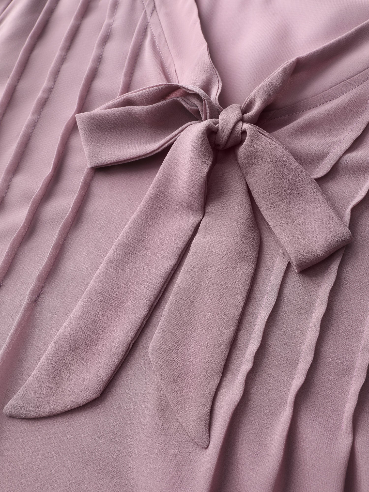Toothpick Pleats Neck-Tie Sheer Blouse