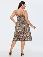 Leopard Print Lace Trim Midi Dress