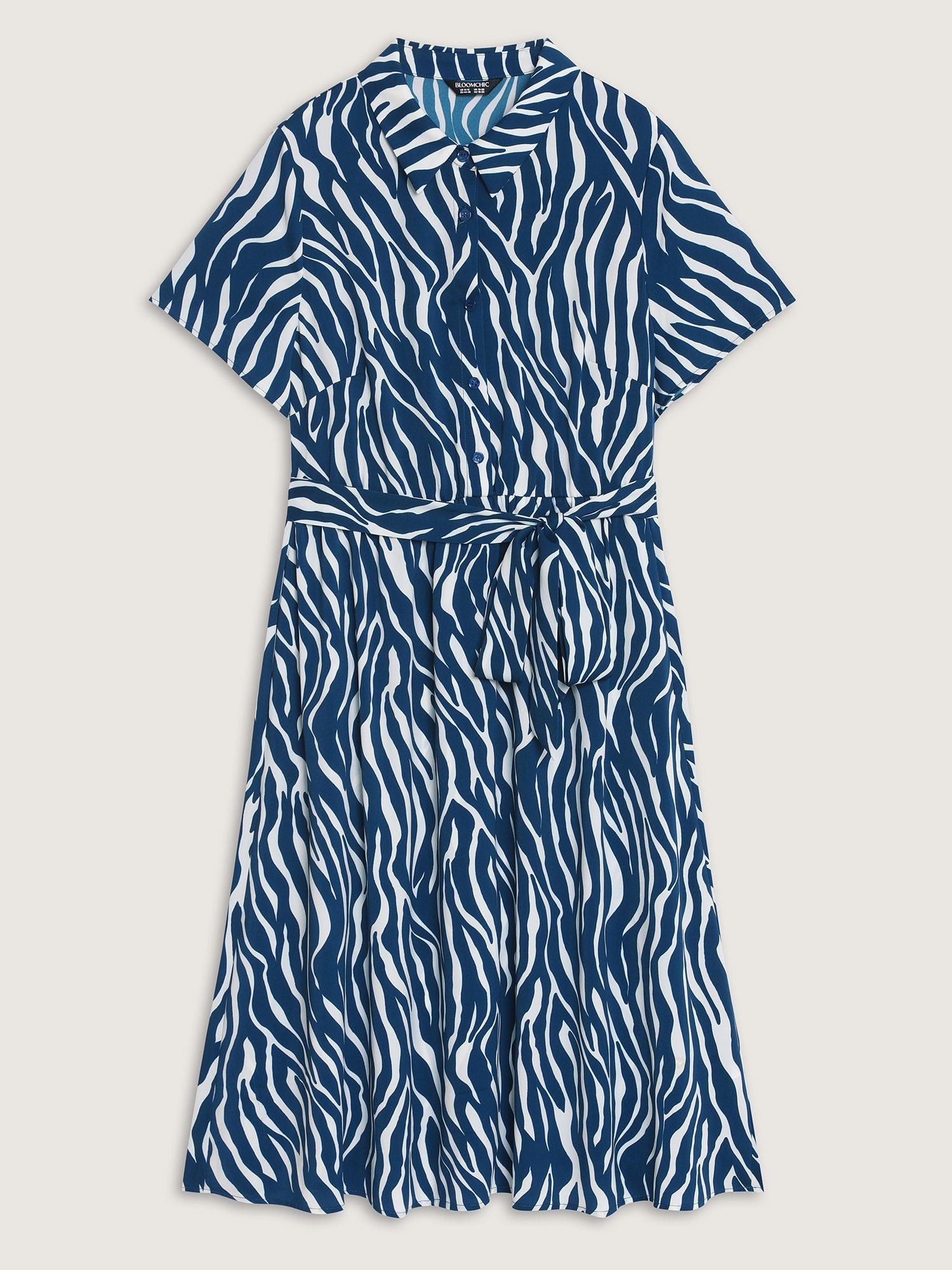 Zebra Print Waist-Tie Midi Shirt Dress