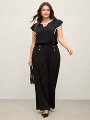 Ruffled Bodice Color Contrast Blouse