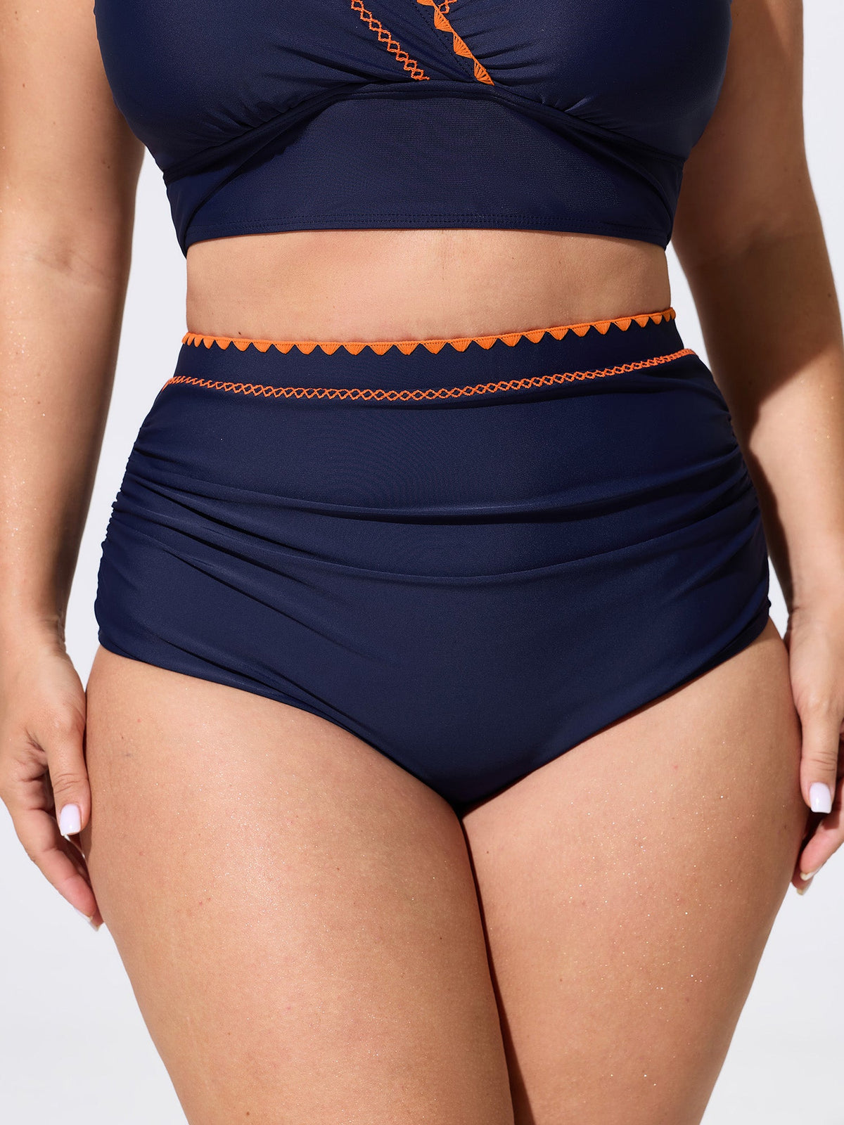 Color Contrast Embroidered Swim Bottoms