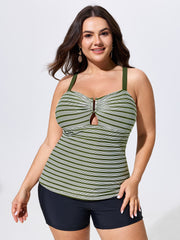Striped Print Cut-Out Swim Top
