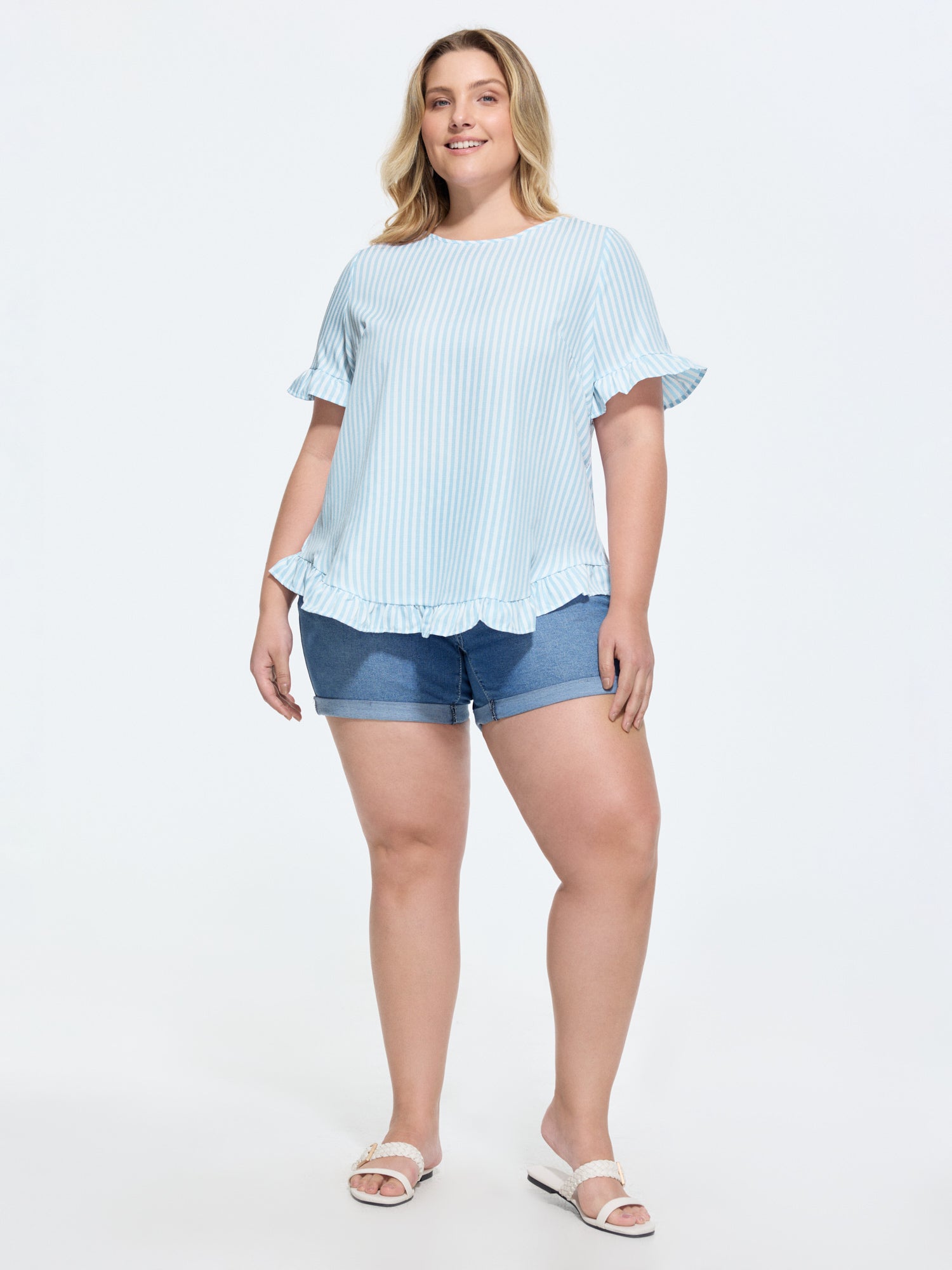 Striped Print Button Back Blouse