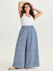 Micro Floral Print Wide-Leg Pants