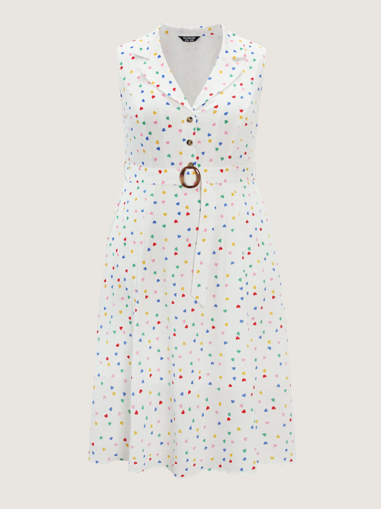 Cotton Colorful Heart Print Belted Midi Dress