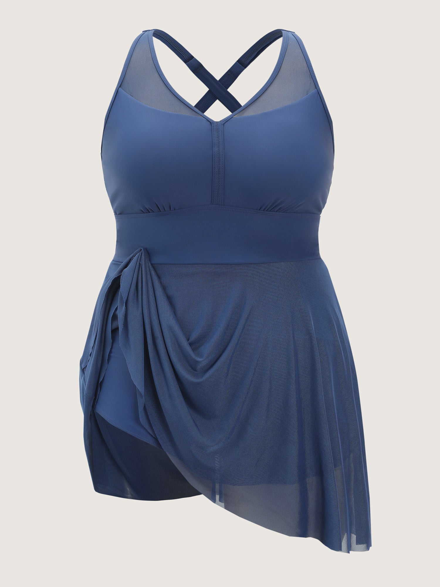 Sheer Layered Crossback Straps Swim Dress