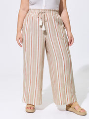 Striped Print Pockets Drawstring Pants