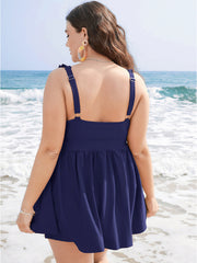 Ruffle Trim Adjustable Straps Gathered Sculpt Waist Swim Dress