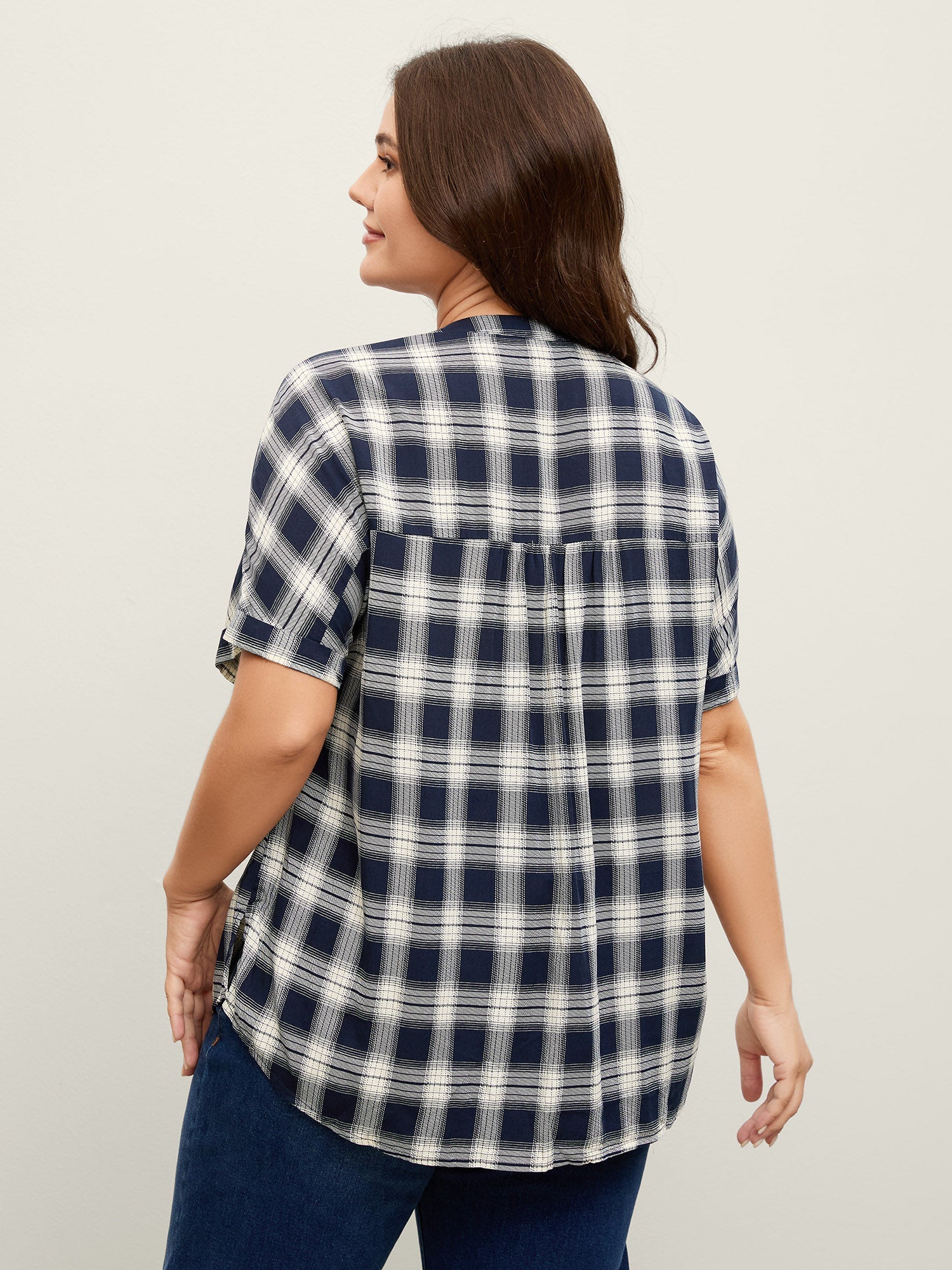 Supersoft Checkered Print Cuffed Sleeve Blouse