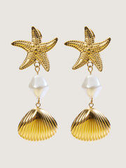 Gold Starfish & Shell Drop Earrings